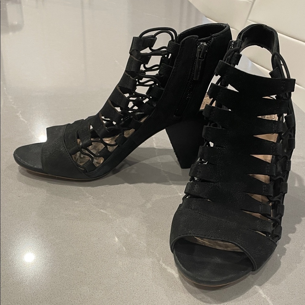 Vince Camuto Black Leather Caged Heels